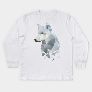 Dramabite Low-poly polygon grey wolf geometric minimal illustration Kids Long Sleeve T-Shirt